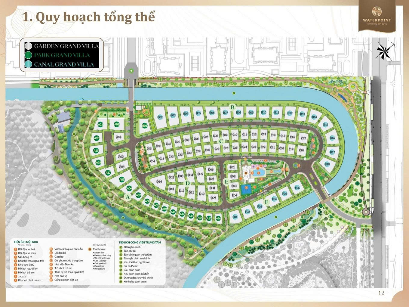 Mặt bằng phân khu Park Village Waterpoint với hệ thống kênh đào bao quanh